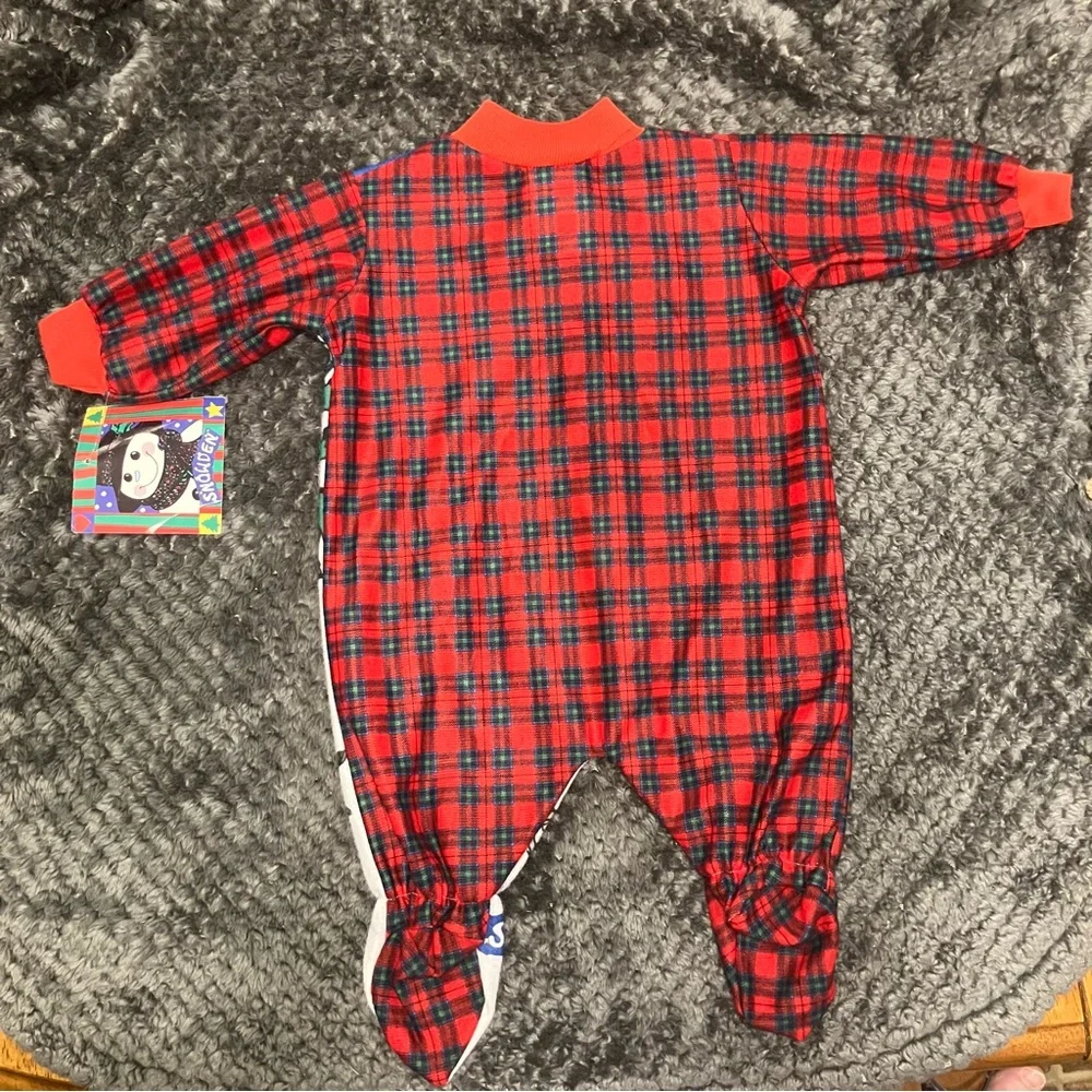VTG 90s‎ Snowden the Snowman footed one-piece red plaid (tartan) sleeper 3m NWT
